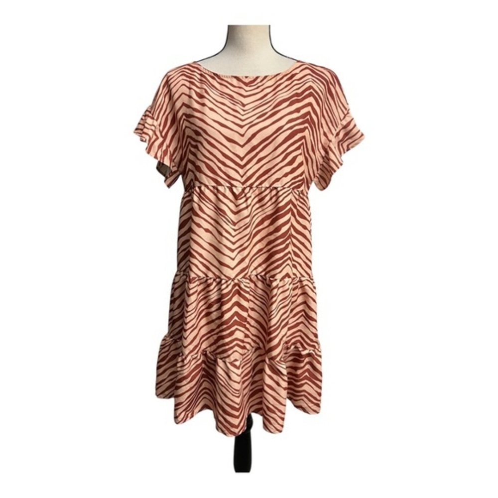 Nine West Tan and Brown Ruffled Tiered Sundress Size M